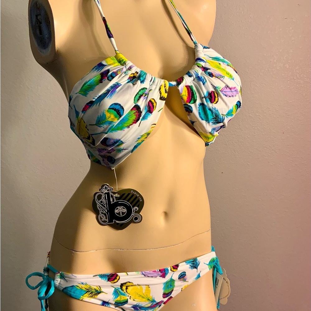 B swim women’s bikini set strapless bandeau combo with hipster bottom Sz L